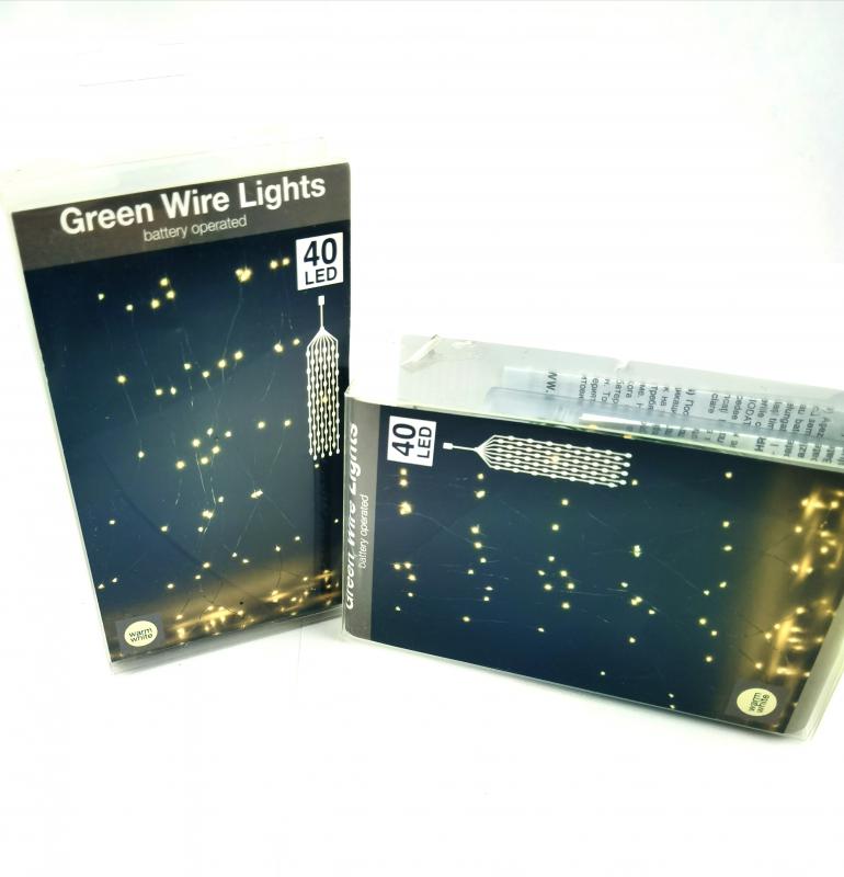 40 Ledes zöld drótkábeles elemes (elem nélküli) Korbács - Meleg fehér