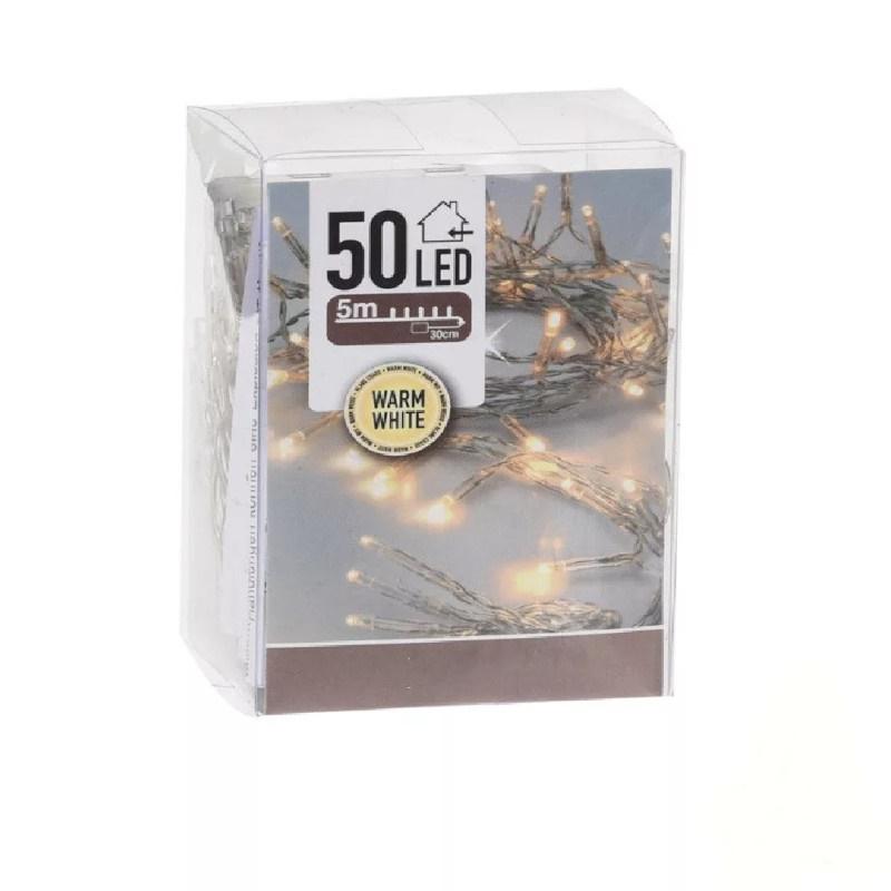 50 ledes Fényfüzér elemes - elem nélküli- Meleg fehér