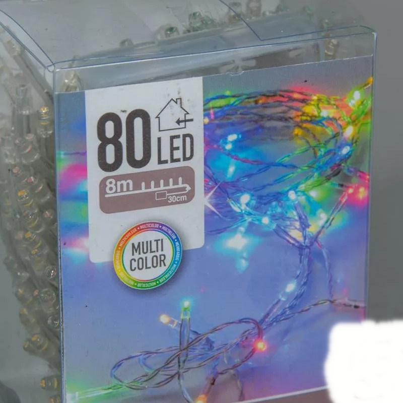 80 Led-es fényfüzér elemes (elem nélkül) - Színes