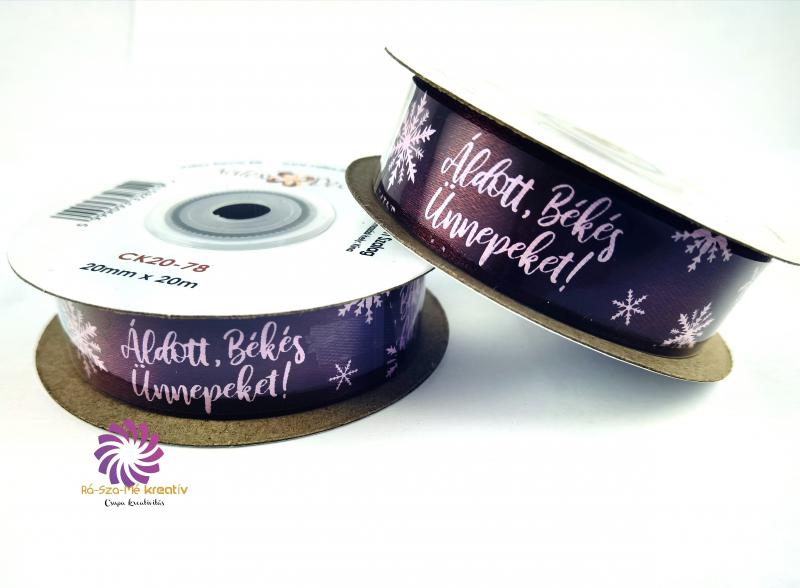 Áldott, Békés Karácsonyt feliratos szatén szalag - Burgundi