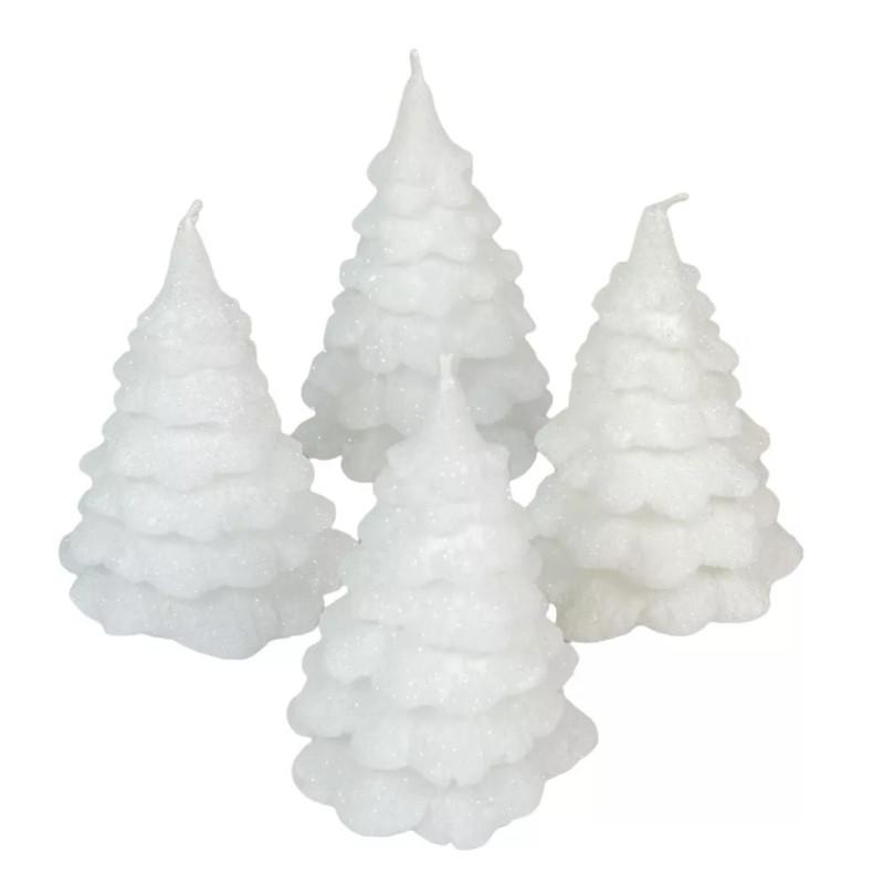 Bársony Glitter Fenyőfa Gyertya 75x100 mm - Fehér szett