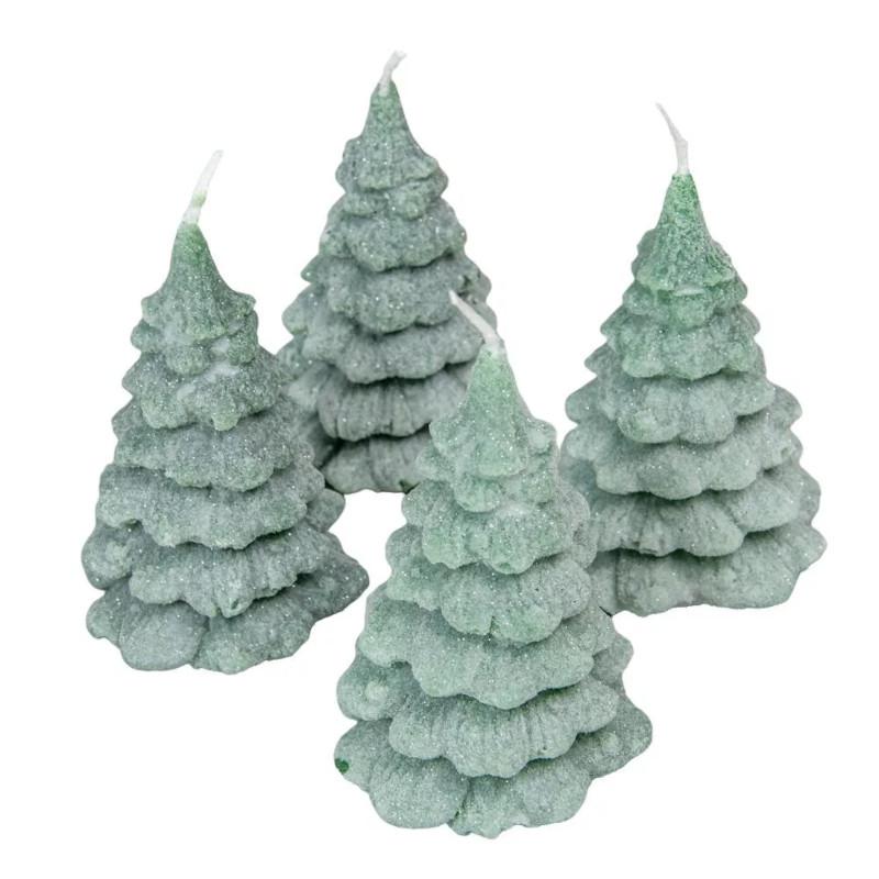 Bársony Glitter Fenyőfa Gyertya 75x100 mm - Zöld szett