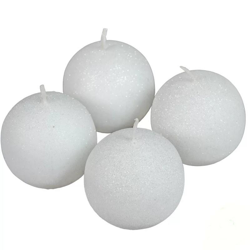 Bársony Glitter Gömb Gyertya 60 mm - Fehér szett