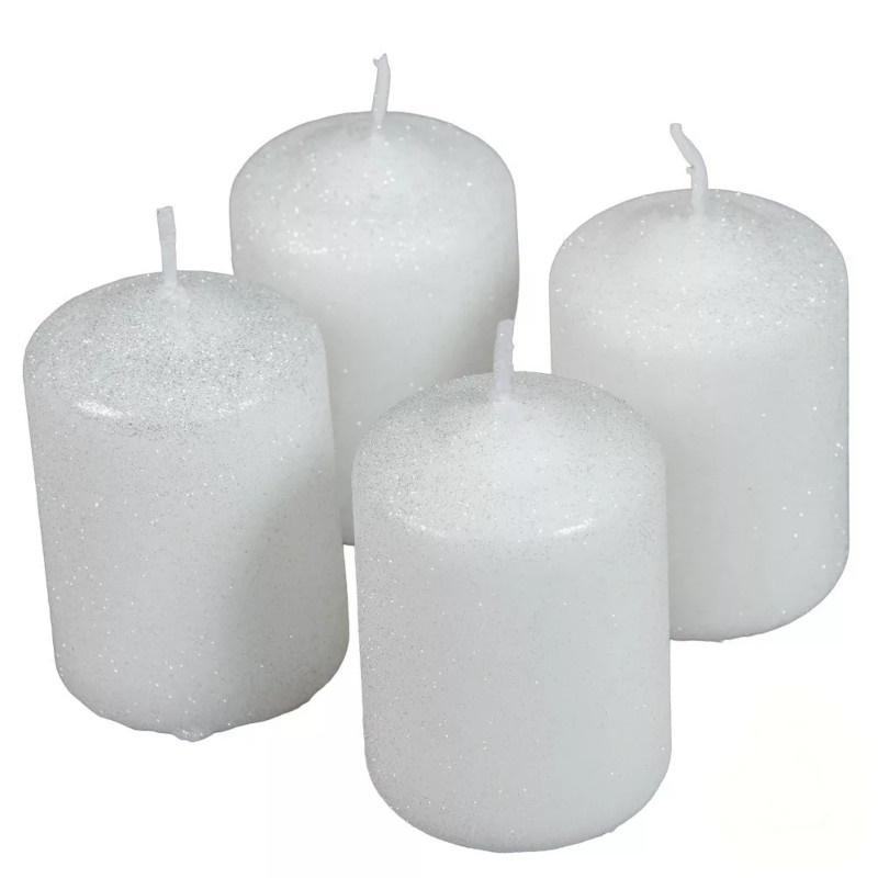 Bársony Glitter Henger Gyertya 50x75 mm - Fehér szett