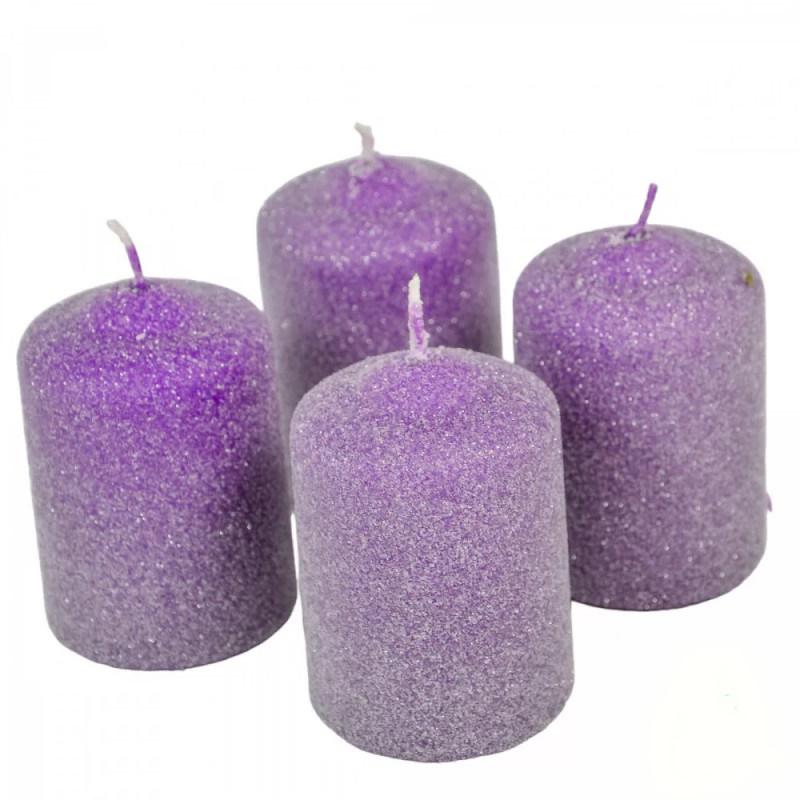 Bársony Glitter Henger Gyertya 50x75 mm - Lila szett