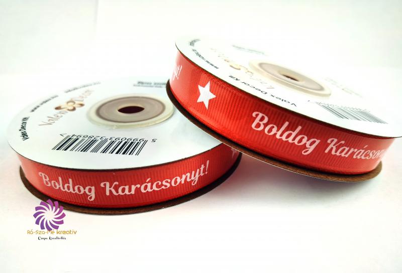 Boldog Karácsonyt feliratos ripsz szalag - Piros