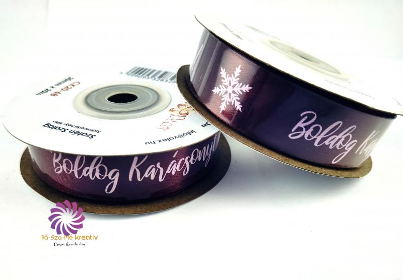 Boldog Karácsonyt feliratos szatén szalag - Burgundy