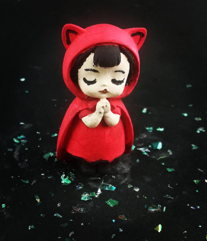 Csukott szemű kislány - Piros ruhás