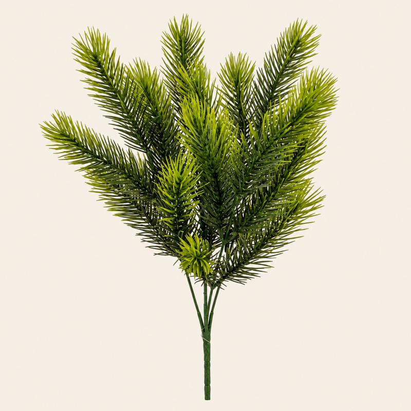 Dekor fenyőág – 38 cm, 5 ágú, zöld