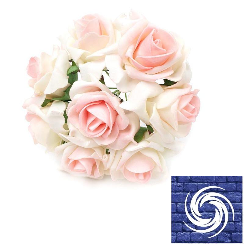 Drótos polyfoam rózsa - Tört Fehér-Világos rózsaszín