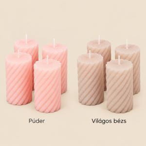 Bársony glitter csavart henger gyertya 55×100 mm – meleg és natúr árnyalatok, 4 db