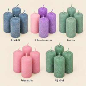 Bársony glitter henger gyertya 40×100 mm – színes és különleges árnyalatok, 4 db
