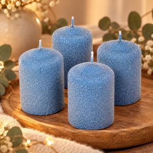Bársony glitter henger gyertya 50×75 mm – színes és különleges árnyalatok, 4 db