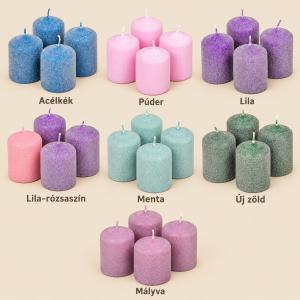 Bársony glitter henger gyertya 50×75 mm – színes és különleges árnyalatok, 4 db