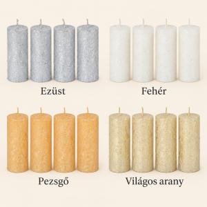 Fröcskölt henger gyertya 40×100 mm – klasszikus és elegáns árnyalatok, 4 db