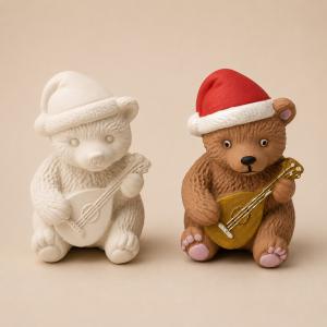 Gitározó medve kerámiapor figura – natúr vagy festett