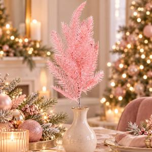 Glitteres dekor fenyőág – 50 cm, rózsaszín