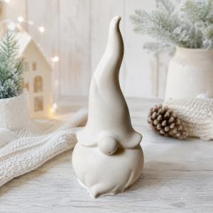 Hosszú sapkás manó kerámiapor figura – natúr