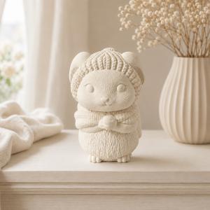 Kardigános nyuszi kerámiapor figura – natúr