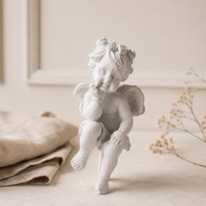 Kis pihenő angyal kerámiapor figura – natúr