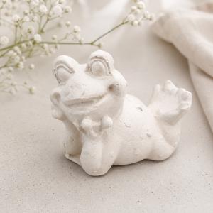 Könyöklő béka kerámiapor figura – natúr
