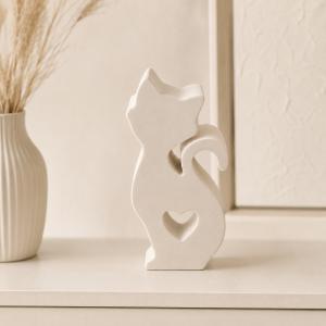 Macskusz lapos szívvel kerámiapor figura – natúr