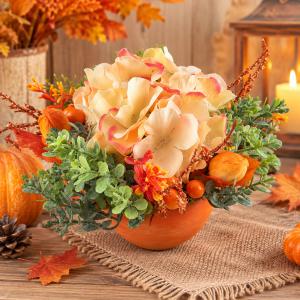 Őszi Hortenziás kerek kaspós asztaldísz