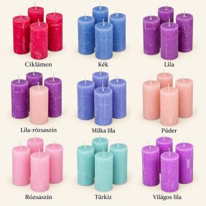 Rusztikus henger gyertya 50×120 mm – színes és különleges árnyalatok, 4 db