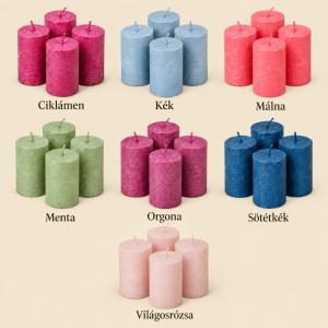 Rusztikus metál henger gyertya 40×75 mm – színes és különleges árnyalatok, 4 db