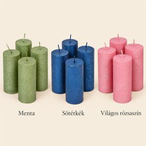 Rusztikus metál henger gyertya 50×120 mm – színes és különleges árnyalatok, 4 db
