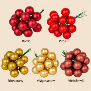 Üveggömb pick 2 cm matt – piros és arany árnyalatok