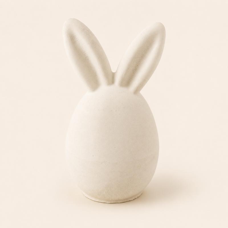 Füles tojás kerámiapor figura – natúr