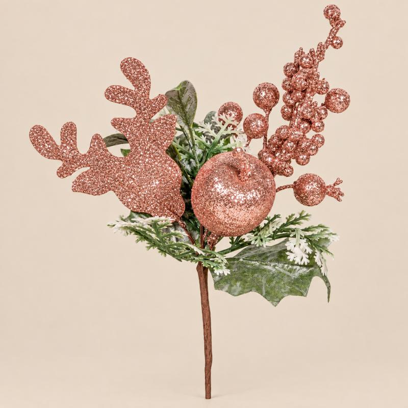 Glitteres almás, rénszarvasos pick Rosegold 21 cm