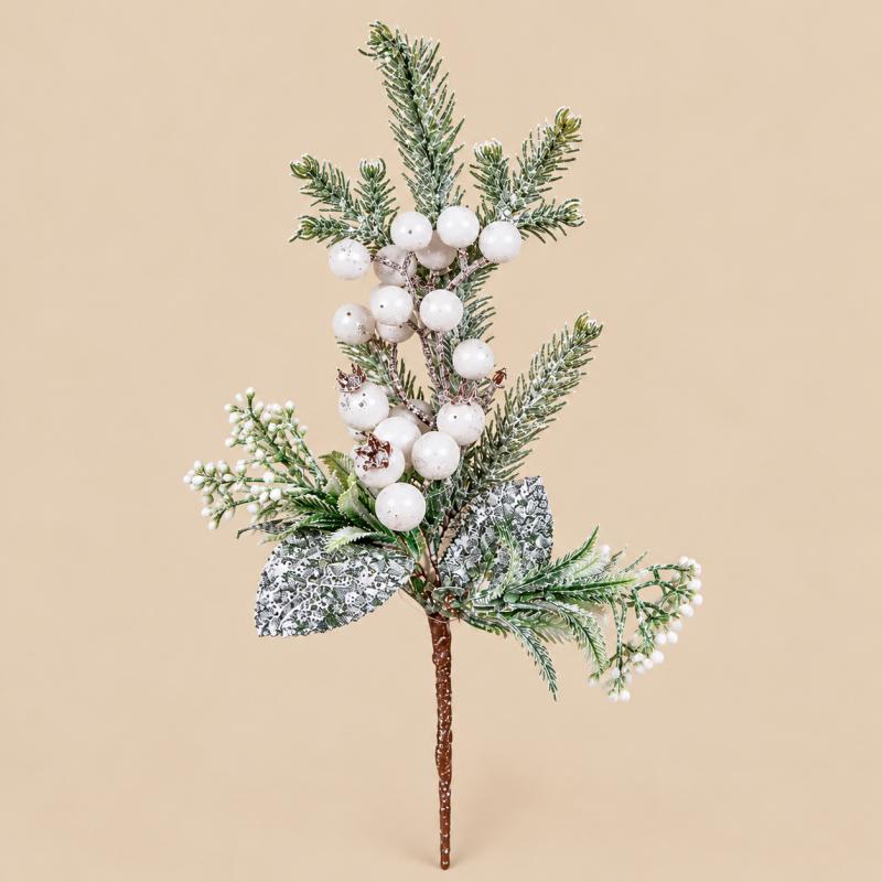 Glitteres bogyós fenyőág 28 cm