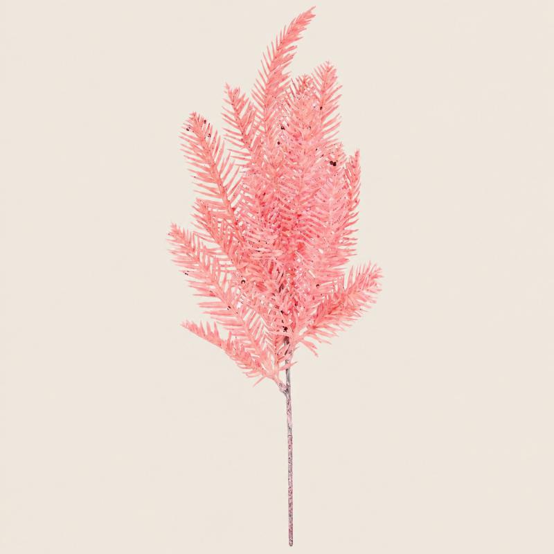 Glitteres dekor fenyőág – 50 cm, rózsaszín