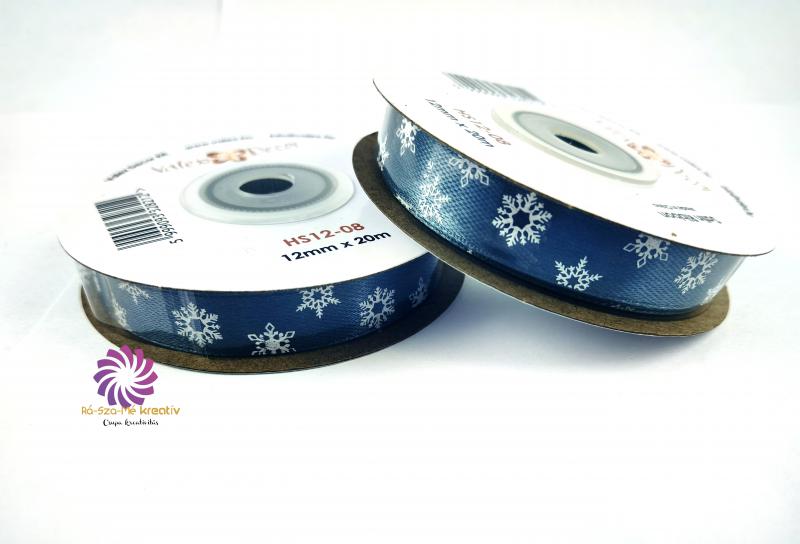 Hópelyhes karácsonyi szatén szalag - Kékes Ezüst