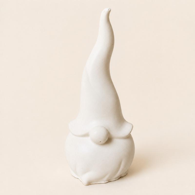 Hosszú sapkás manó kerámiapor figura – natúr