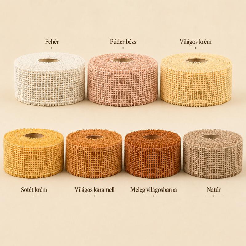 Juta szalag – világos és natúr árnyalatok, 5 cm × 9 m