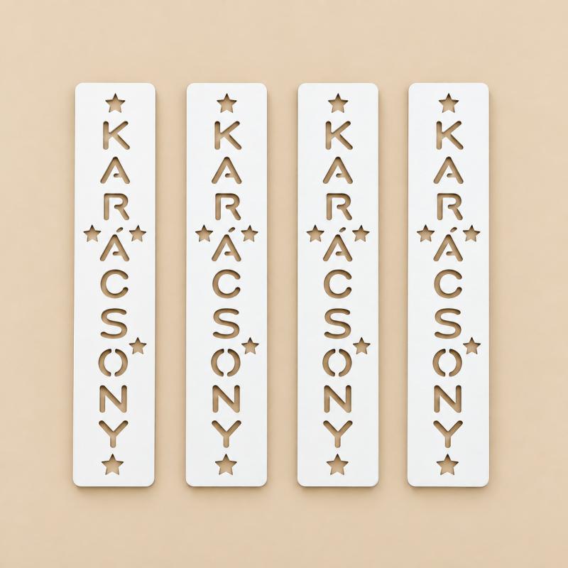 Karácsony felirat, fehér lézervágott fa, 2 × 10 cm – 4 db/csomag