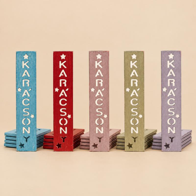Karácsony felirat lézervágott fa, 2 × 10 cm – 4 db/csomag