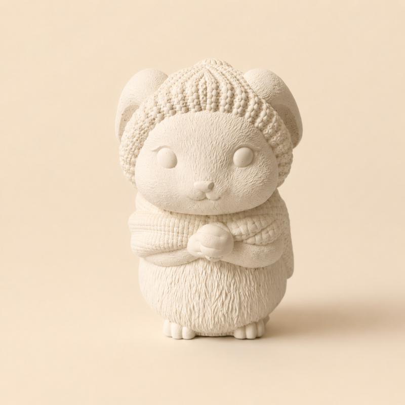 Kardigános nyuszi kerámiapor figura – natúr