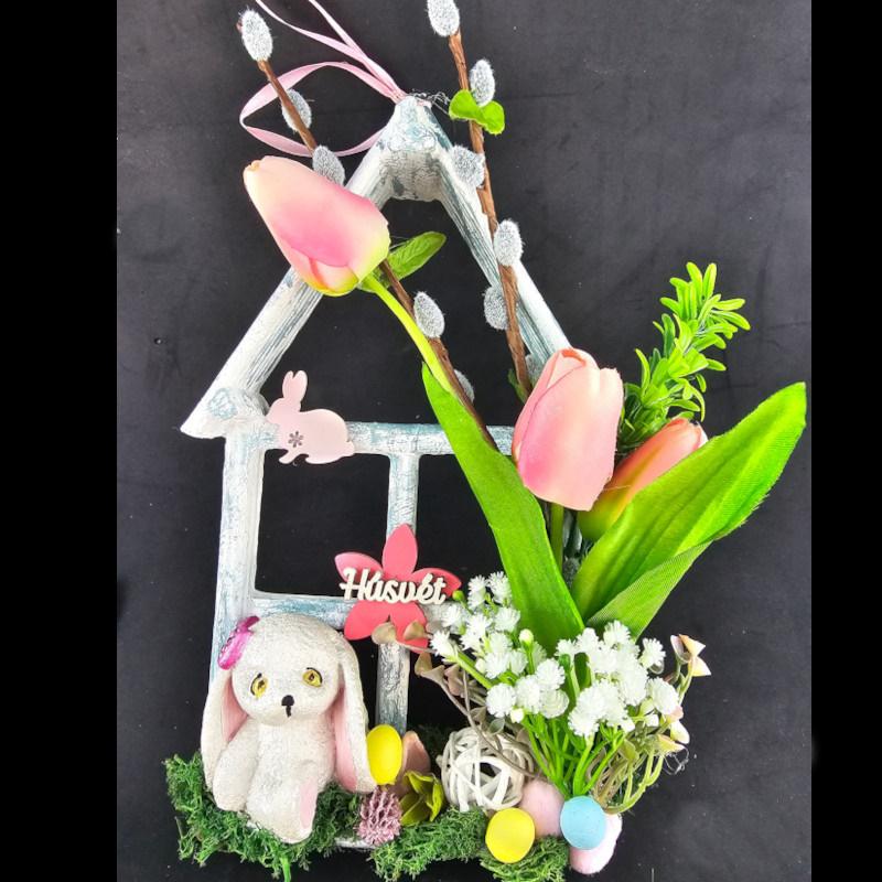 Kézműves - Kerámiaporos Nyuszis Húsvéti ajtódísz
