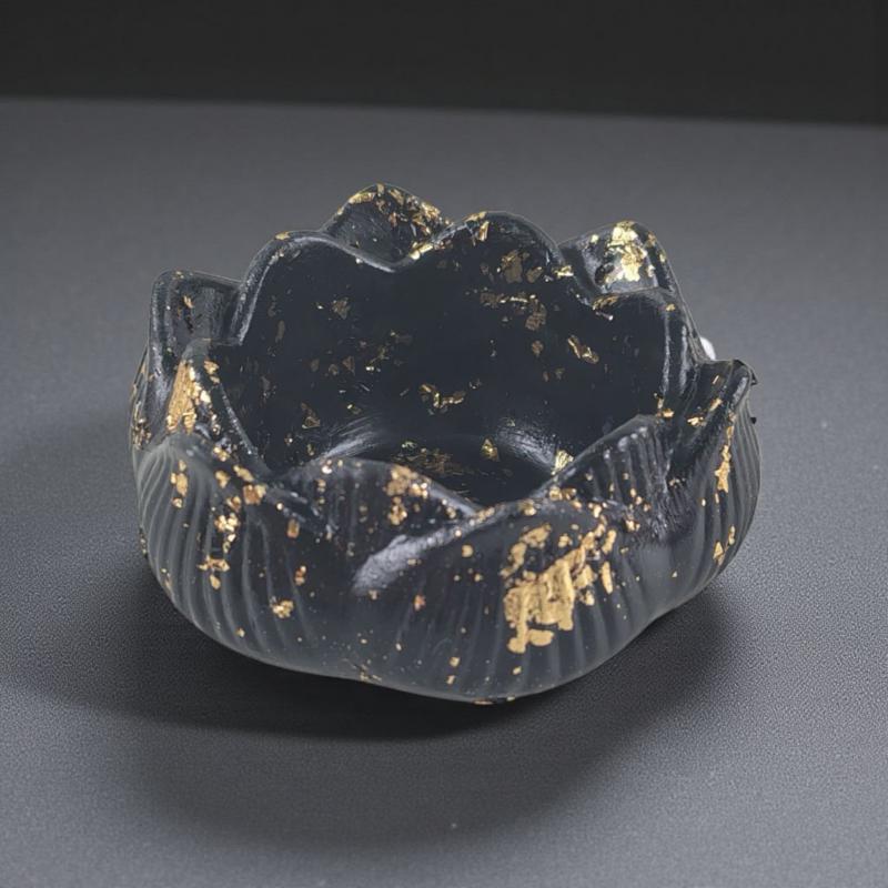 Kis Lótuszvirág Tálka - Fekete-arany fóliás