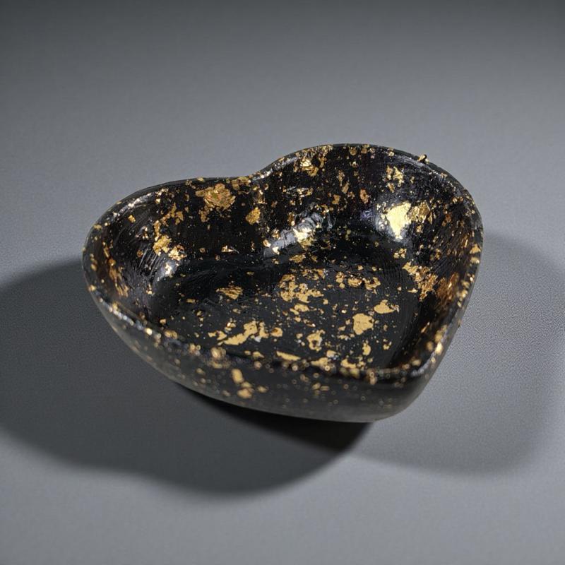 Kis szív tálka - Fekete-arany fóliás