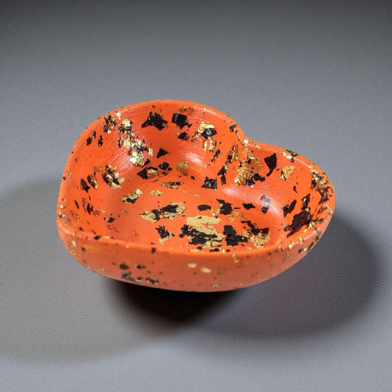 Kis szív tálka - Narancs-arany fóliás