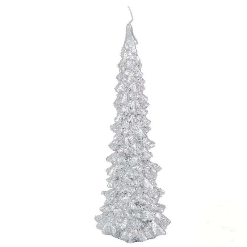 Kontúros Nyurga Fenyőfa Gyertya 80x220 mm - Metál Ezüst