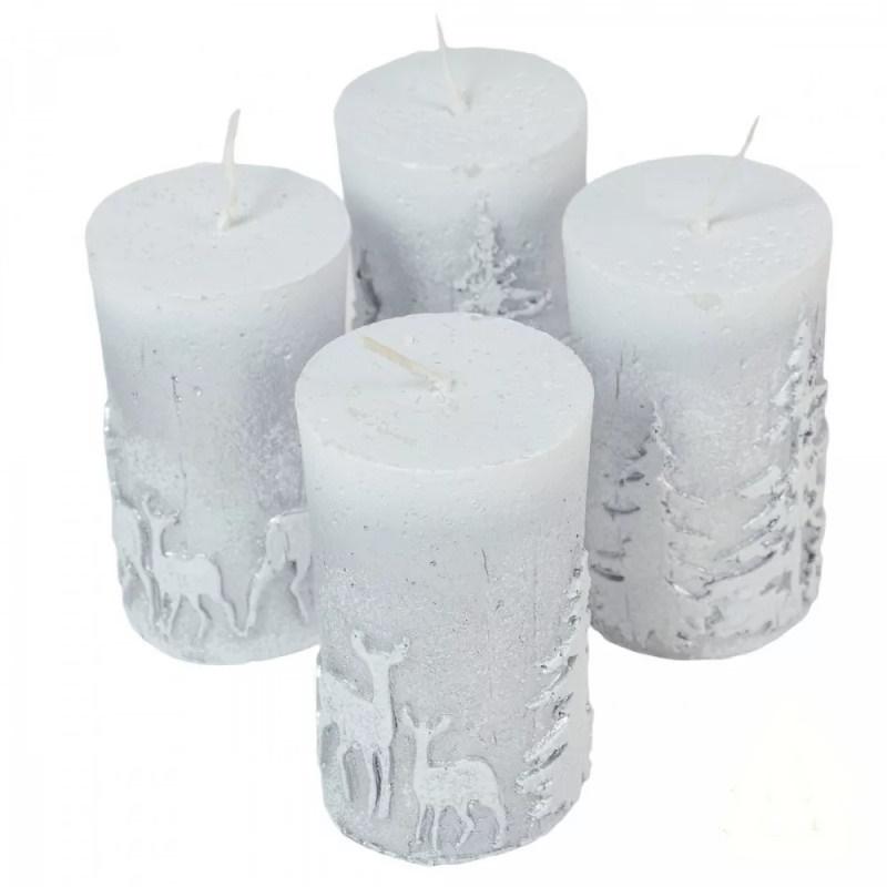 Kontúros Őzikés henger Gyertya 50x100 mm - Ezüst szett