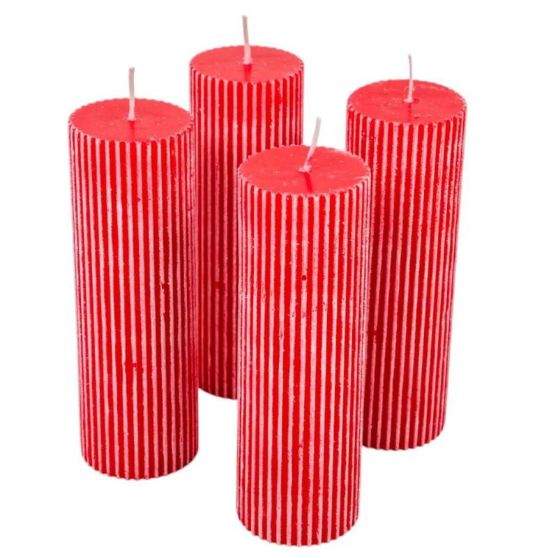 Kontúrozott Bordás Henger Gyertya 50x150mm - Piros