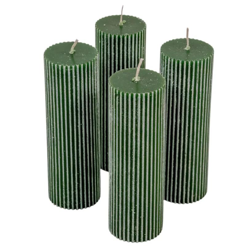 Kontúrozott Bordás Henger Gyertya 50x150mm - Zöld