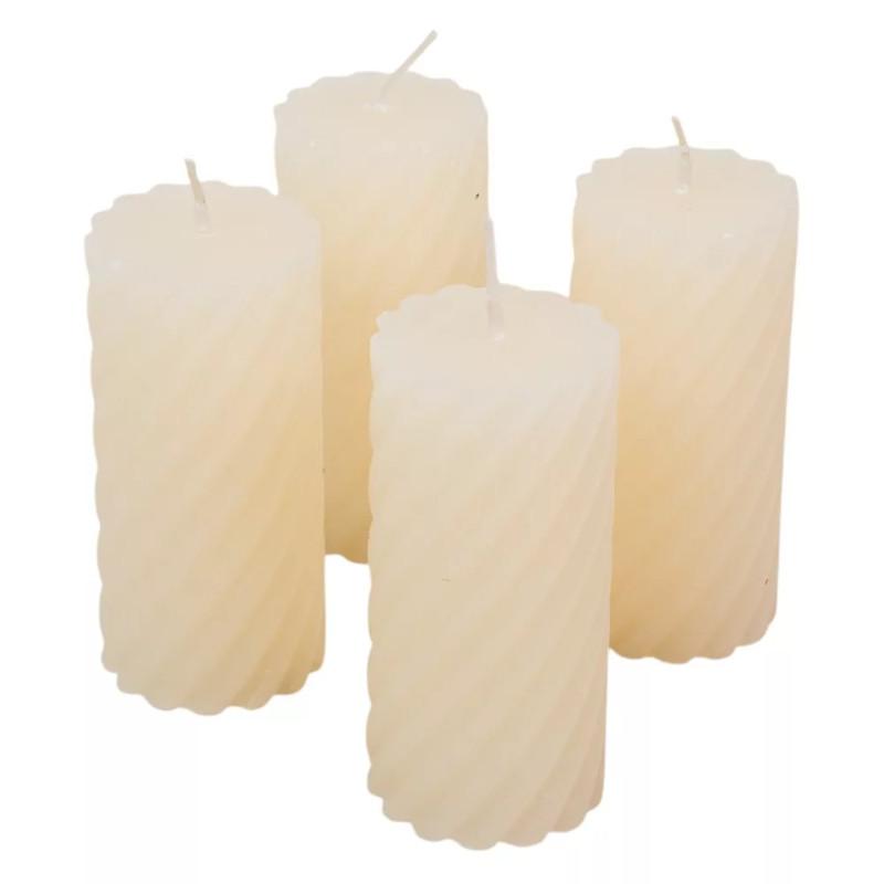 Kontúrozott csavart henger gyertya 55x100 mm - Ivory